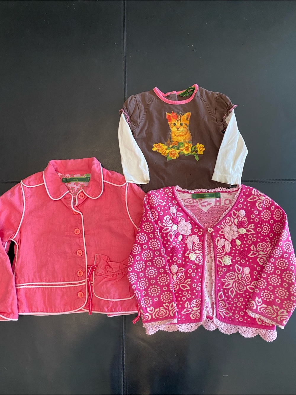 Oilily Play Clothes, various sizes. Linen jacket, cotton sweater & obey kitty T